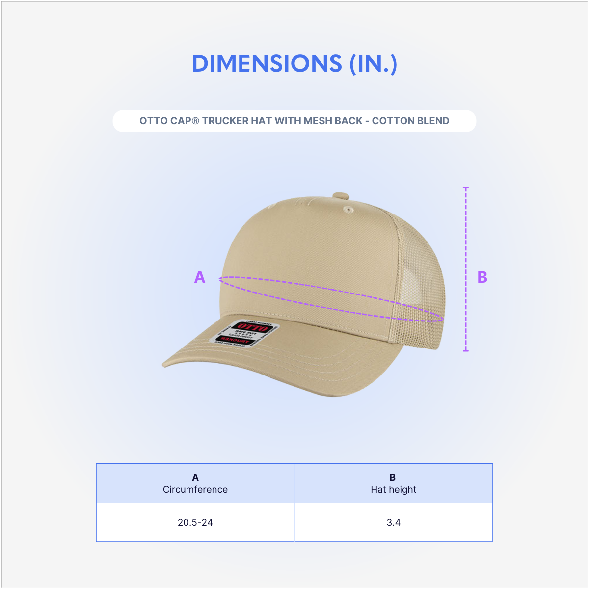 OTTO CAP® Trucker Hat with Mesh Back - Cotton Blend - AAAH0028-Dimensions.png