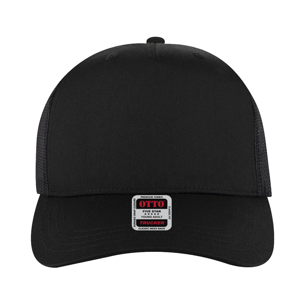 OTTO CAP® Trucker Hat with Mesh Back - Cotton Blend - AAAH0028-#000000-1.jpg
