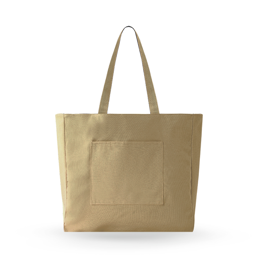 Large Double-sided Horizontal Tote Bag with Outer Pocket - AABT0007-#B7A172-8.jpg