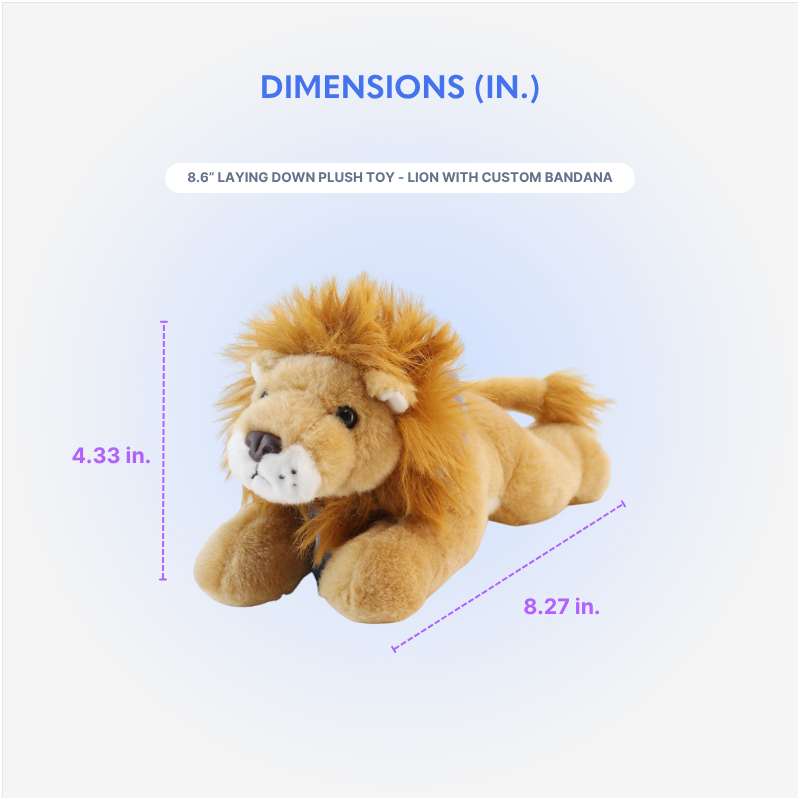 8.6“ Laying Down Plush Toy - Lion with Custom Bandana - OGGP0020-Size Chart.png