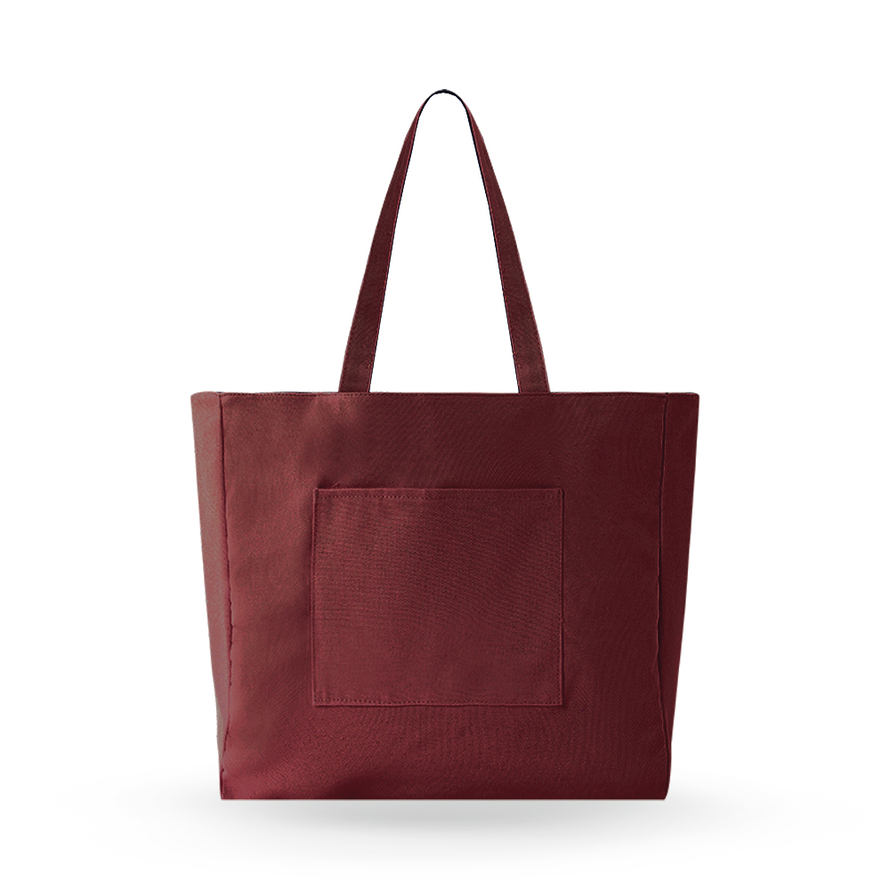 Large Double-sided Horizontal Tote Bag with Outer Pocket - AABT0007-#4F0B0F-6.jpg