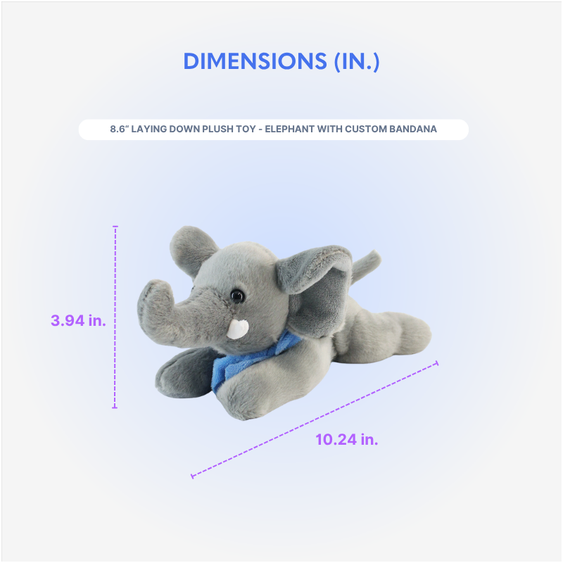8.6“ Laying Down Plush Toy - Elephant with Custom Bandana - OGGP0022-Size Chart.png