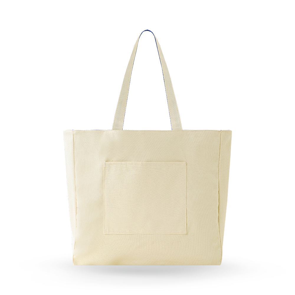 Large Double-sided Horizontal Tote Bag with Outer Pocket - AABT0007-#F6EDCE-4.jpg