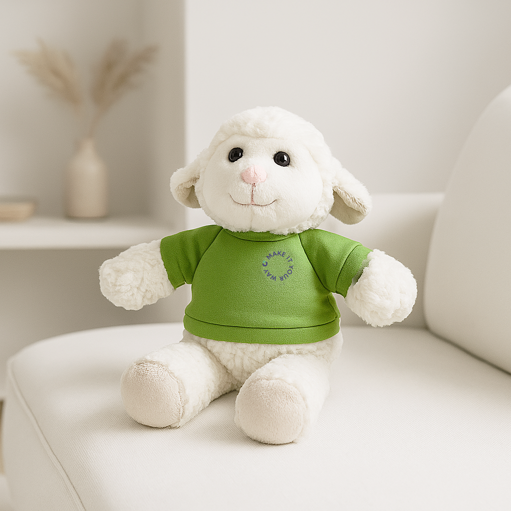 15" Fleece Friends Plush Toy - Sheep with Custom Shirt - OGGP0014-Lifestyle image.png