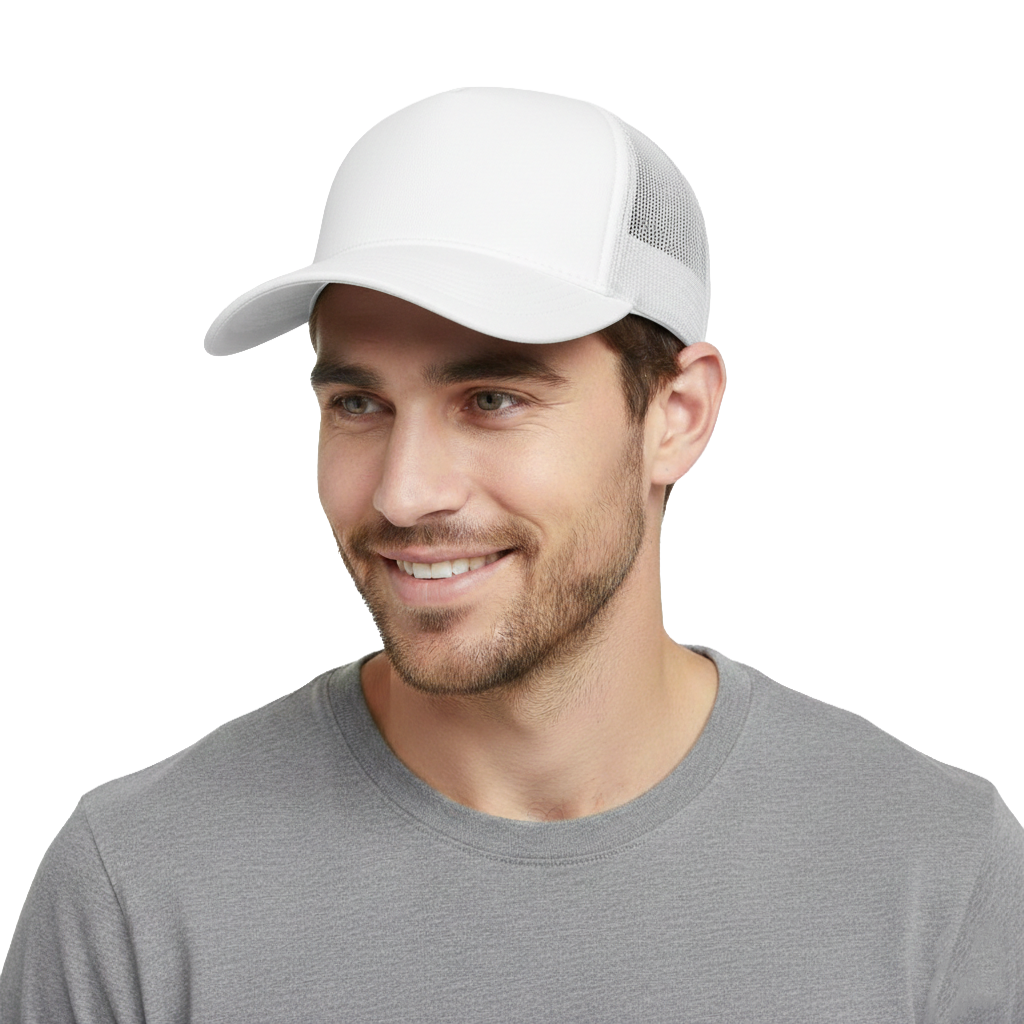 OTTO CAP® Trucker Hat with Mesh Back - Cotton Blend - AAAH0028-Model-5.png