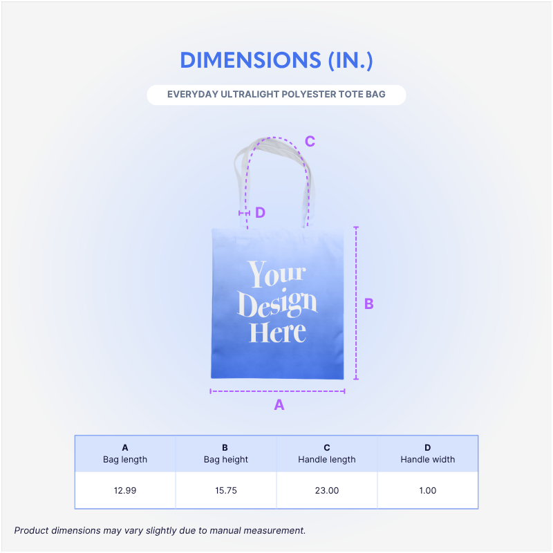 Everyday Ultralight Polyester Tote Bag with Inner Pocket - AABT0002-Dimensions.png