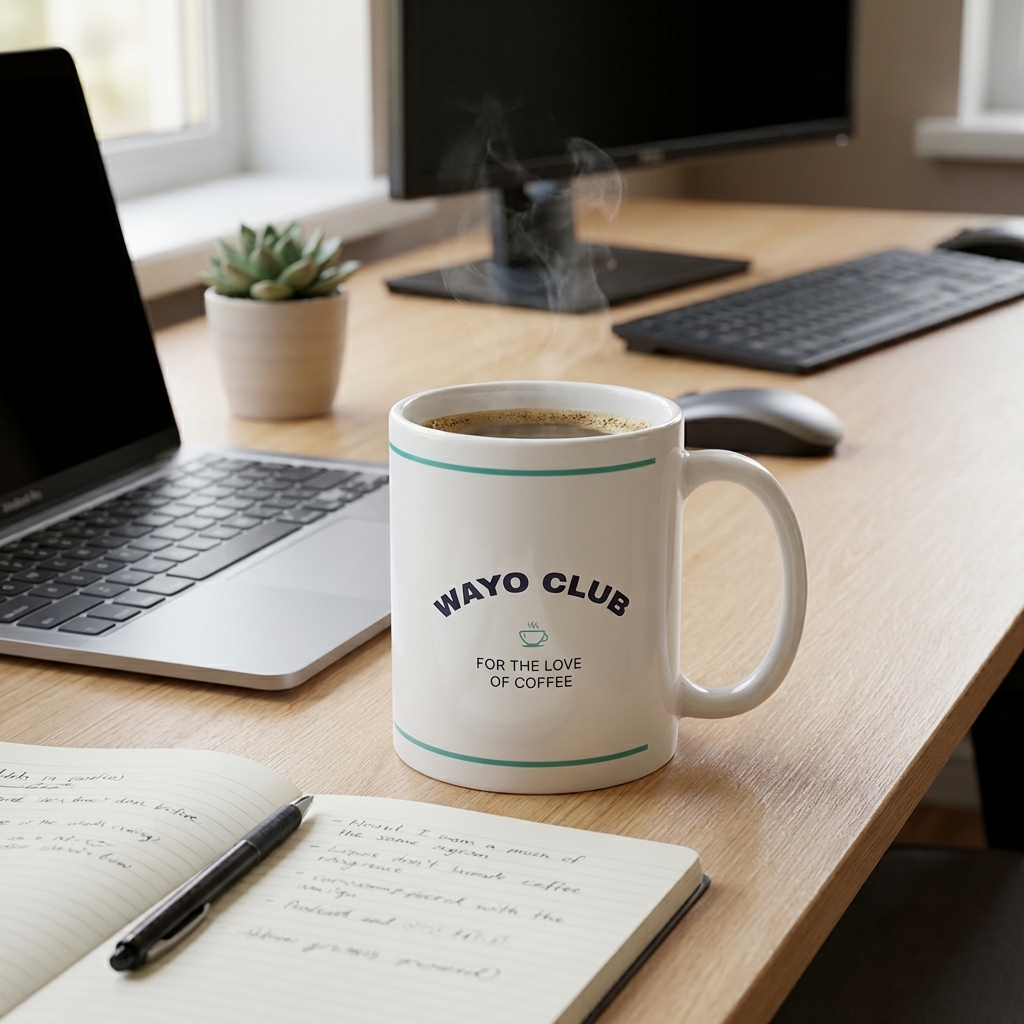 11 oz. Glossy White Classic Ceramic Mug - HLDM0026-Wayo Sample-Scene.jpg