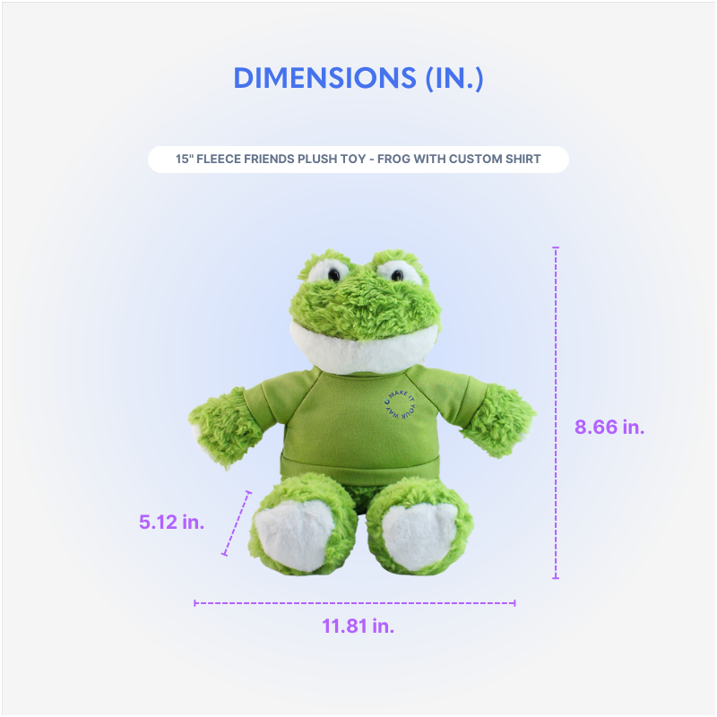 15" Fleece Friends Plush Toy - Frog with Custom Shirt - OGGP0013-Size Chart.png