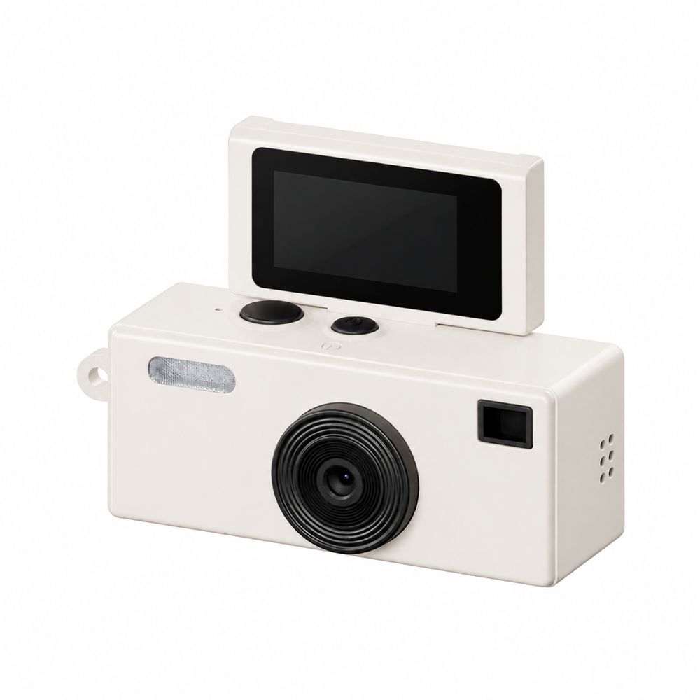 Mini Digital Camera Keychain with Flip-Up Screen - TETF0009-#f0ebe6-2.png