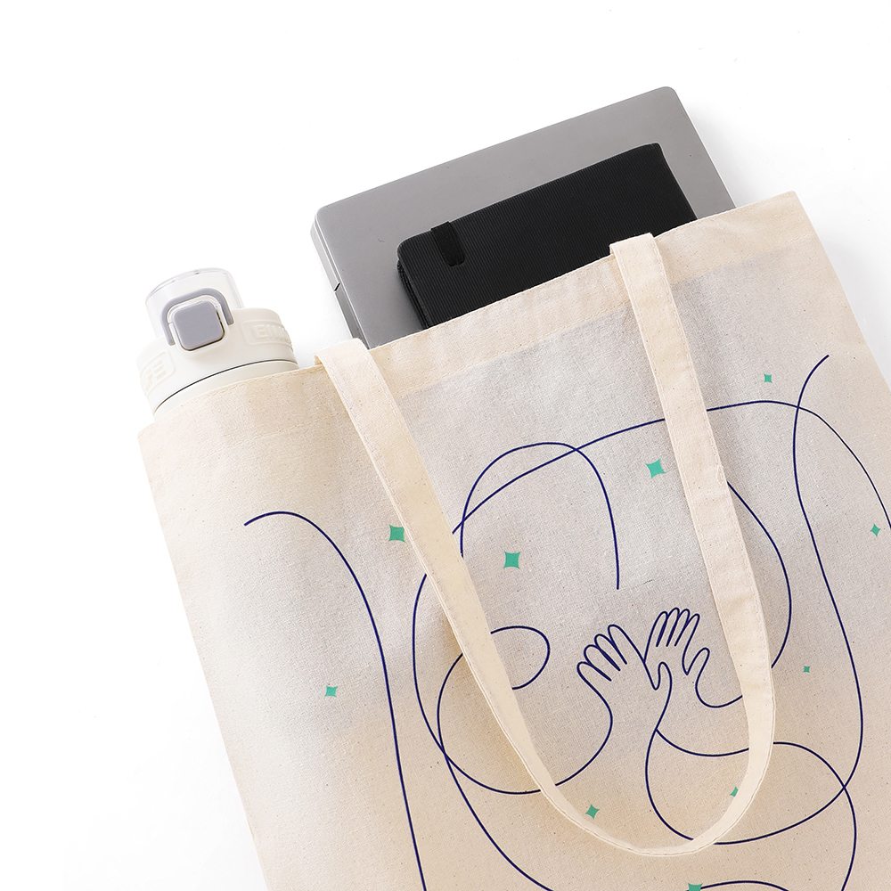 5 oz. Ultra-Light 100% Cotton Promotional Tote Bag - Vertical - AABT0027-Wayo Sample-Scene.jpg