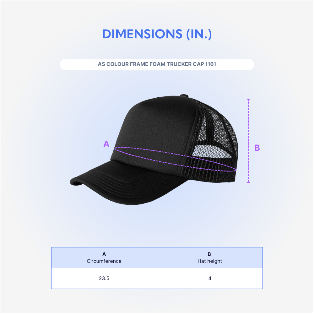 AS Colour Frame Foam Trucker Cap 1161 - AAAH0024-Dimensions.png